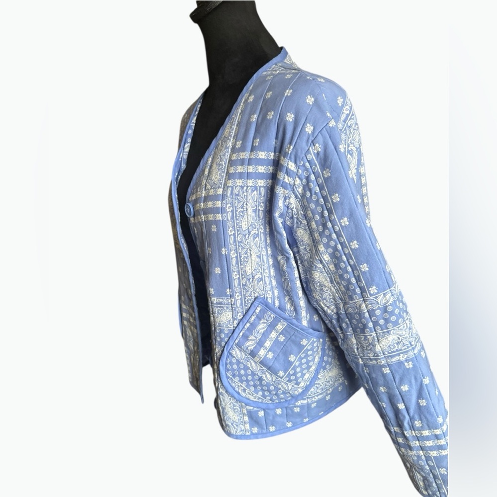 Como Vintage Quilted Button-Up Jacket – Blue & White – Women’s Size Medium - Picture 5 of 7